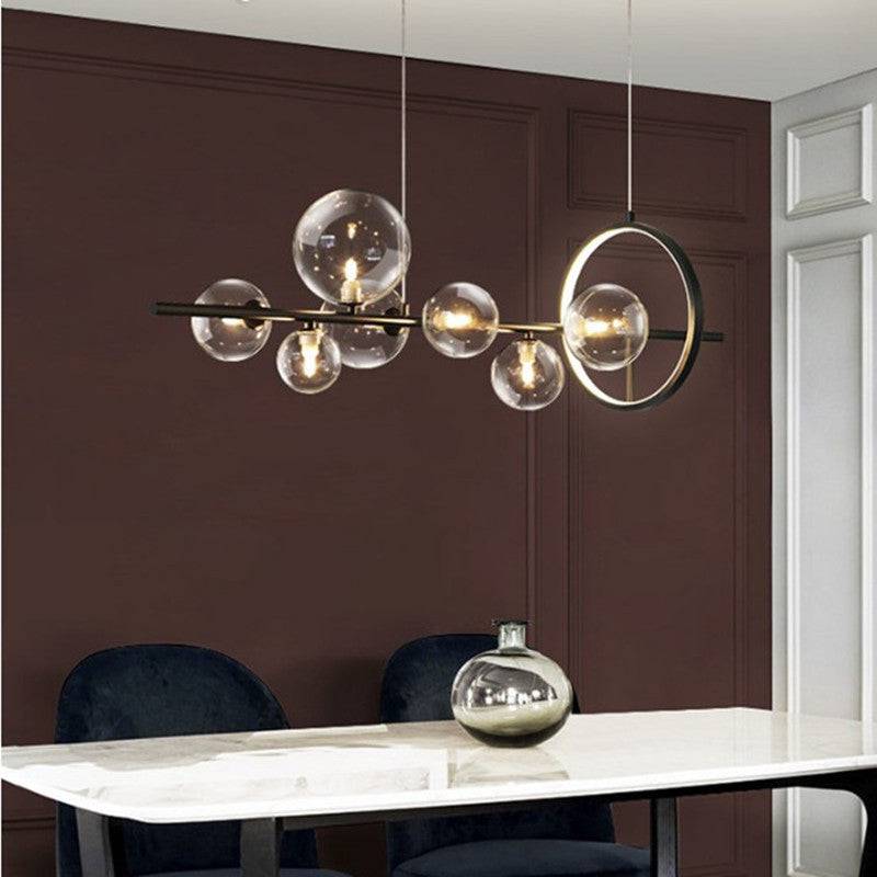 7 Light Black Clear Glass with Ring Chandelier