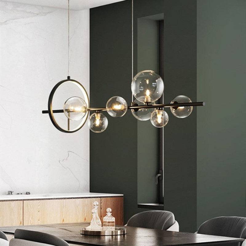 7 Light Black Clear Glass with Ring Chandelier