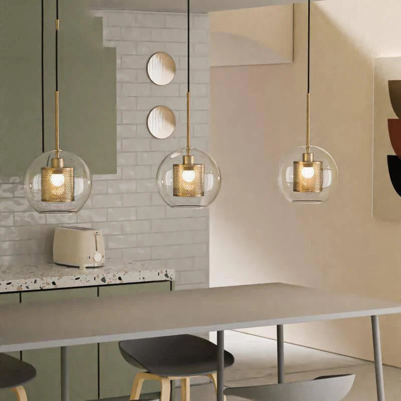 Round Gold Transparent Clear Glass Pendant Light