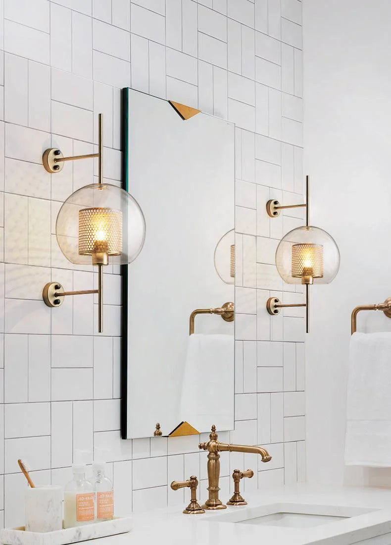 Gold Round Long Clear Glass Wall Light
