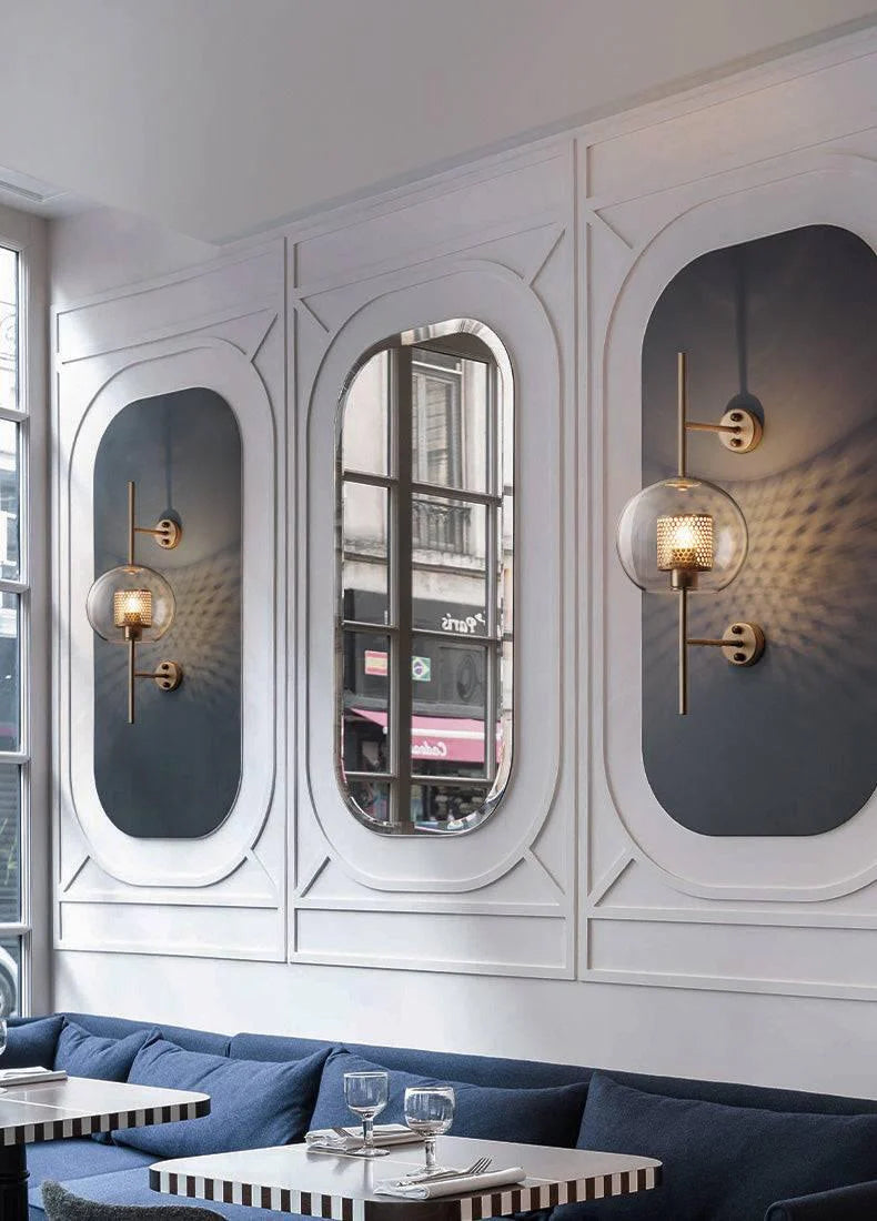 Gold Round Long Clear Glass Wall Light