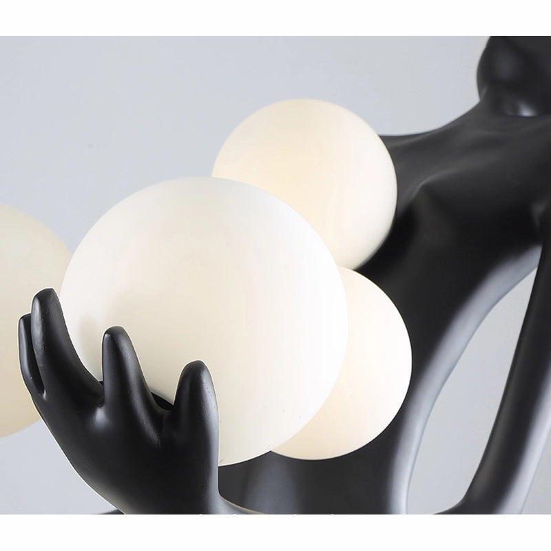 BLACK LADY STATUE HOLDING LIGHT GLOBES FLOOR LAMP