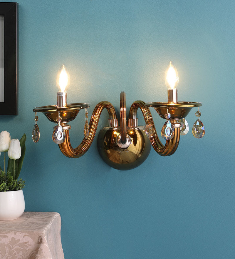 Auric Gold Glass and Crystal Wall Light - 2 Lights - Stello Light Studio