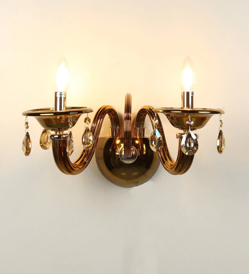 Auric Gold Glass and Crystal Wall Light - 2 Lights - Stello Light Studio