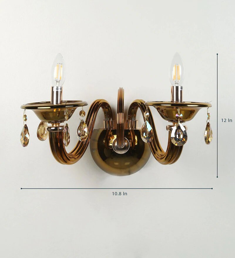 Auric Gold Glass and Crystal Wall Light - 2 Lights - Stello Light Studio