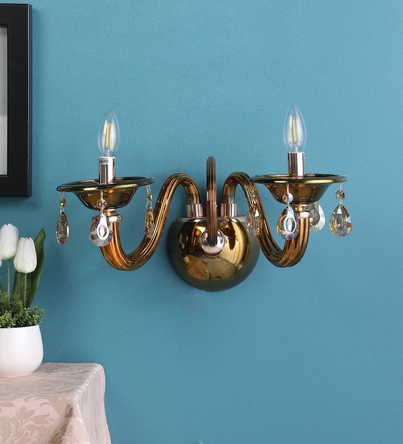 Auric Gold Glass and Crystal Wall Light - 2 Lights - Stello Light Studio