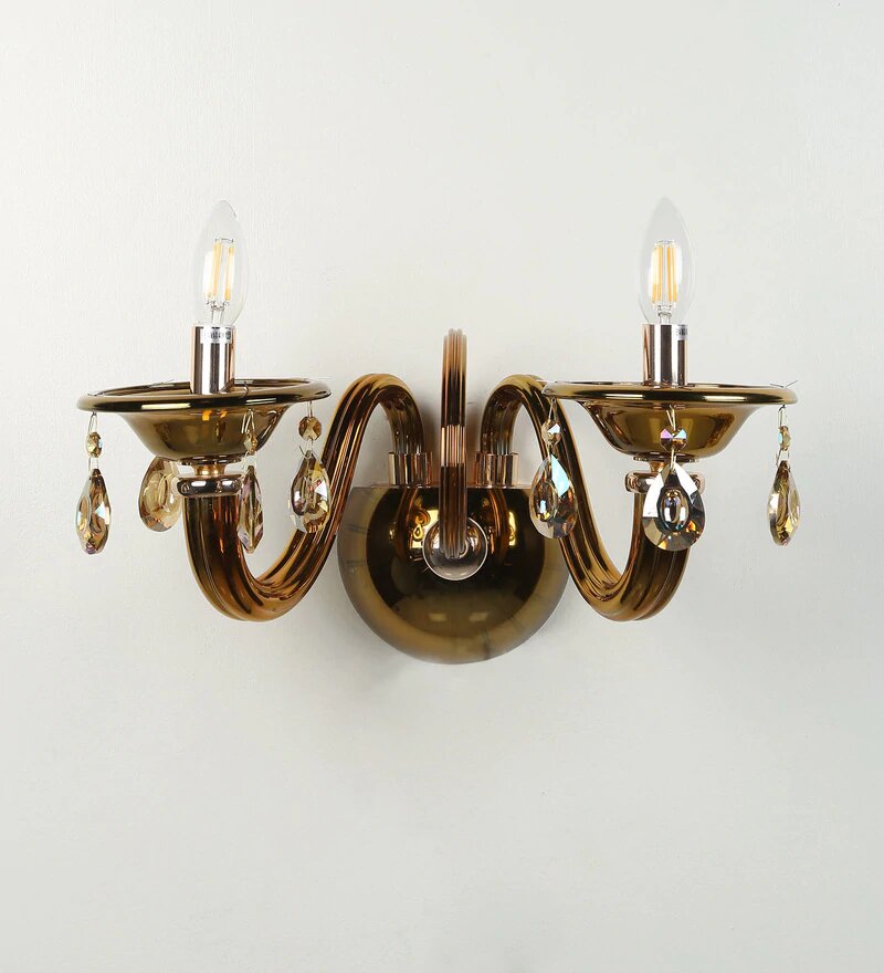 Auric Gold Glass and Crystal Wall Light - 2 Lights - Stello Light Studio