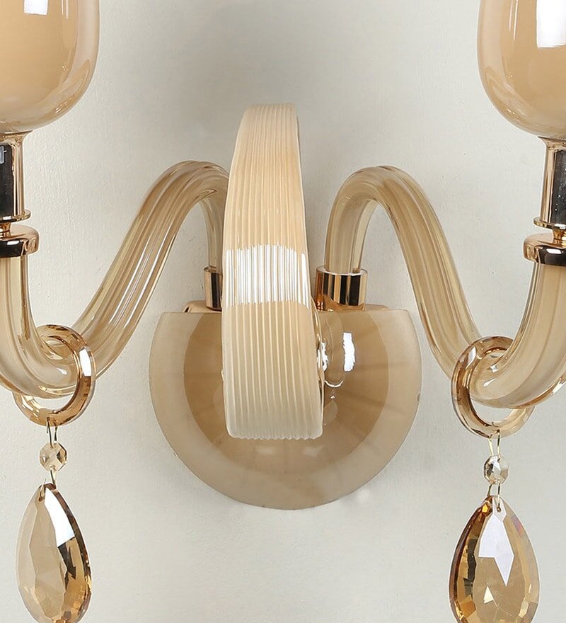 Gracil Beige Glass and Crystal Wall Light - 2 Lights - Stello Light Studio