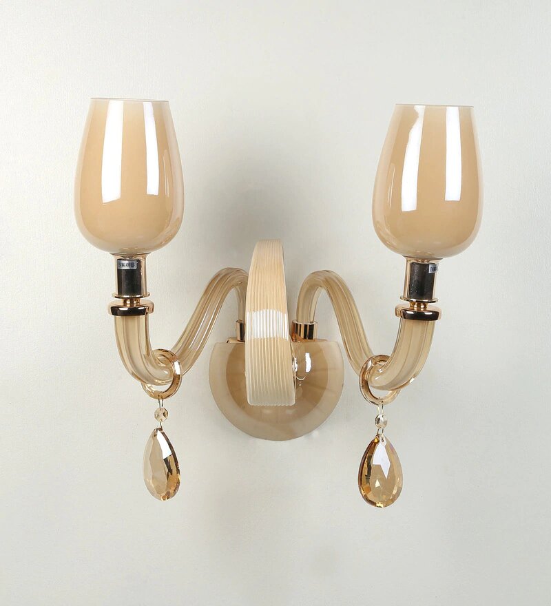 Gracil Beige Glass and Crystal Wall Light - 2 Lights - Stello Light Studio