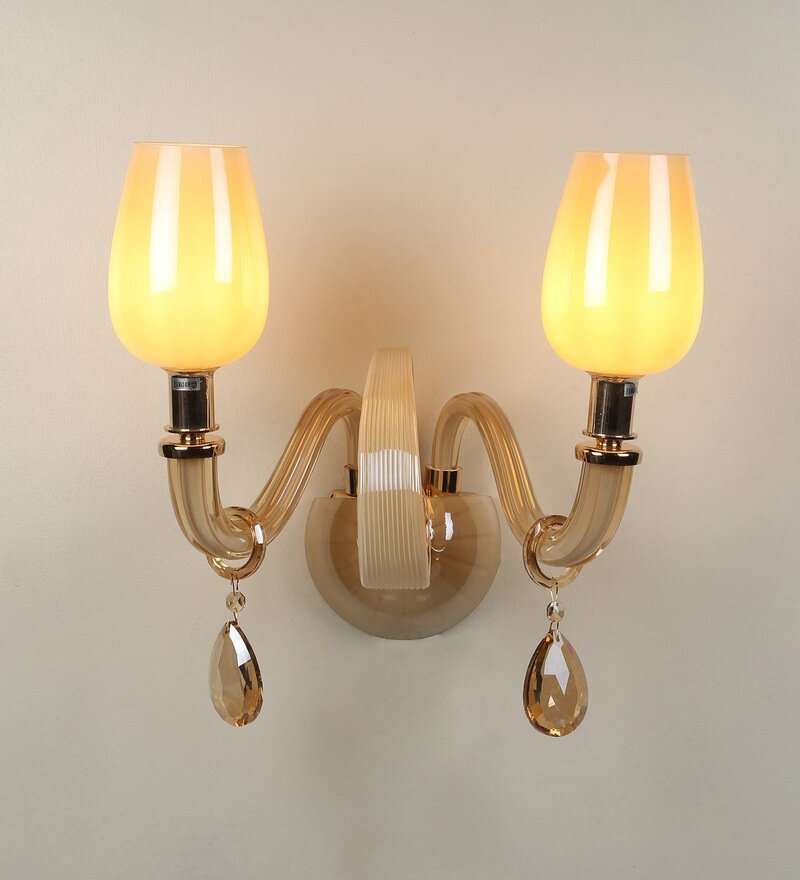 Gracil Beige Glass and Crystal Wall Light - 2 Lights - Stello Light Studio