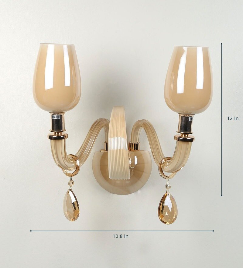 Gracil Beige Glass and Crystal Wall Light - 2 Lights - Stello Light Studio