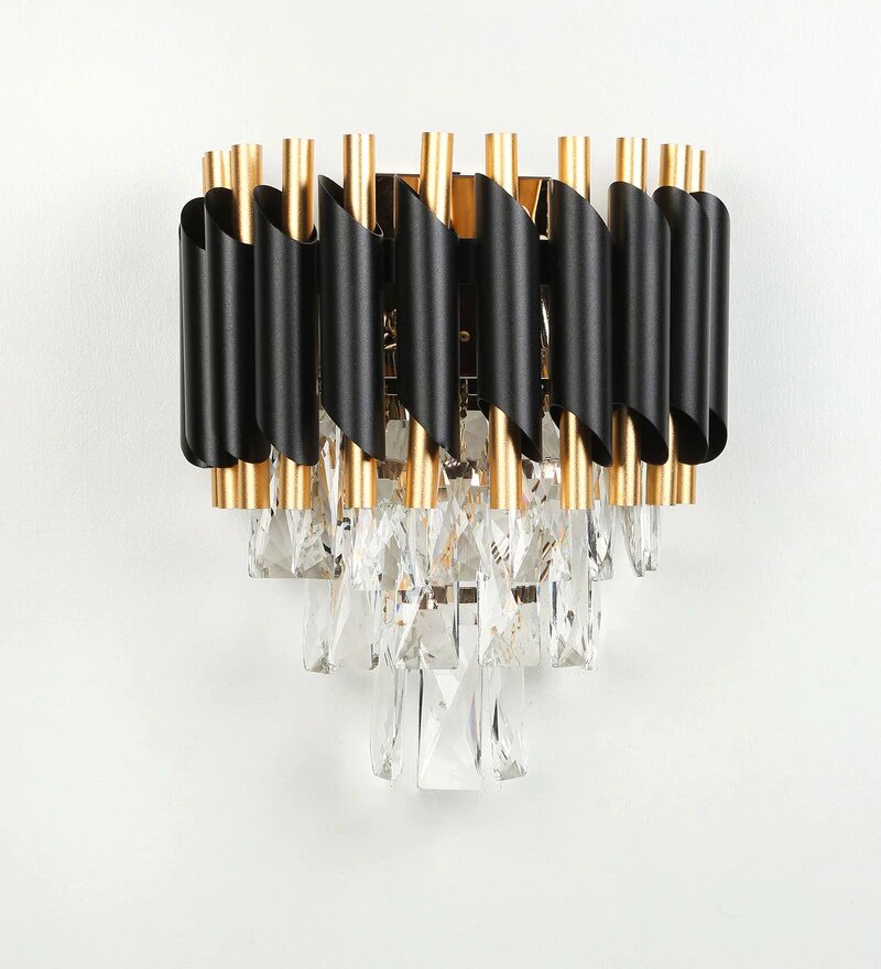 Oscuro Black Metal and Crystal Wall Light - Stello Light Studio