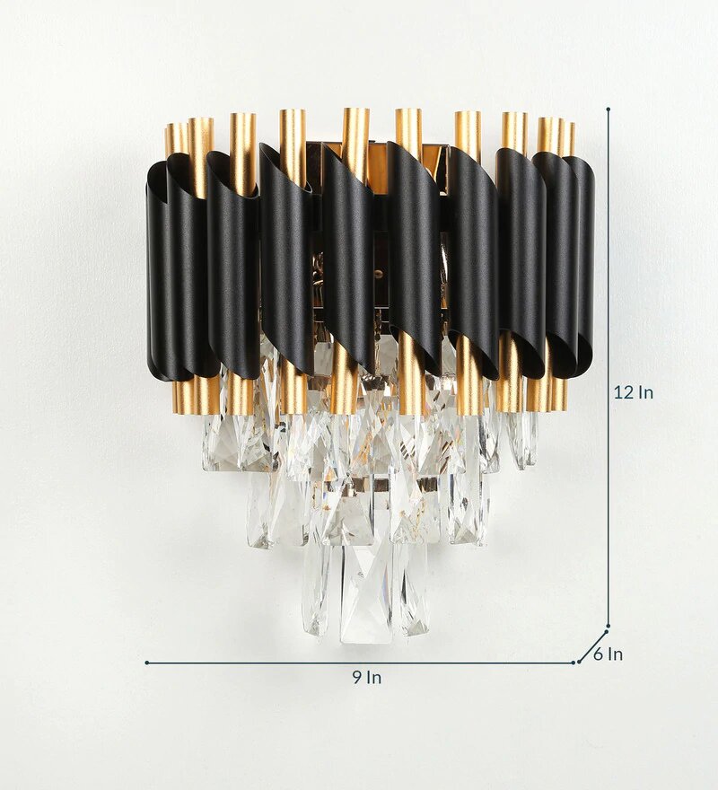 Oscuro Black Metal and Crystal Wall Light - Stello Light Studio