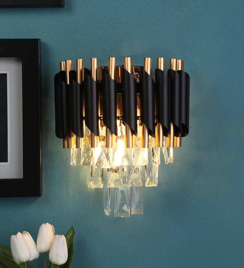 Oscuro Black Metal and Crystal Wall Light - Stello Light Studio