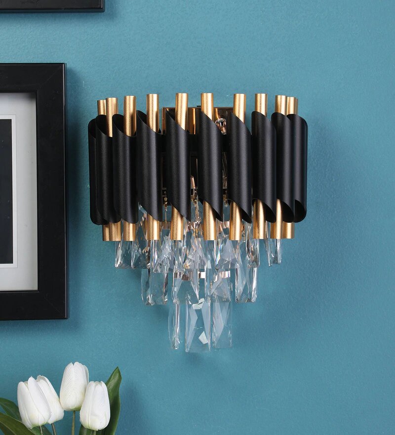 Oscuro Black Metal and Crystal Wall Light - Stello Light Studio