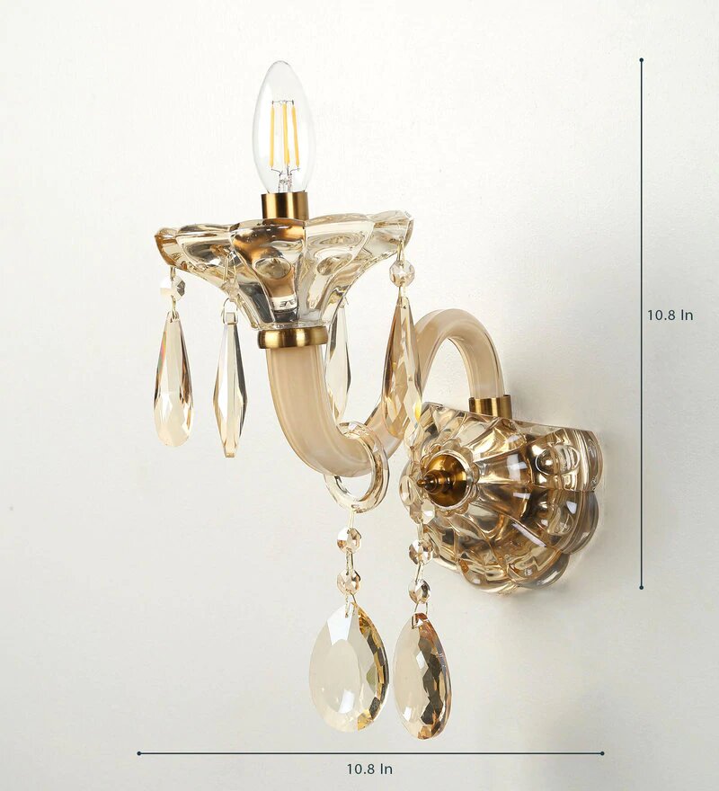 Perla Champagne Glass and Crystal Wall Light - Stello Light Studio