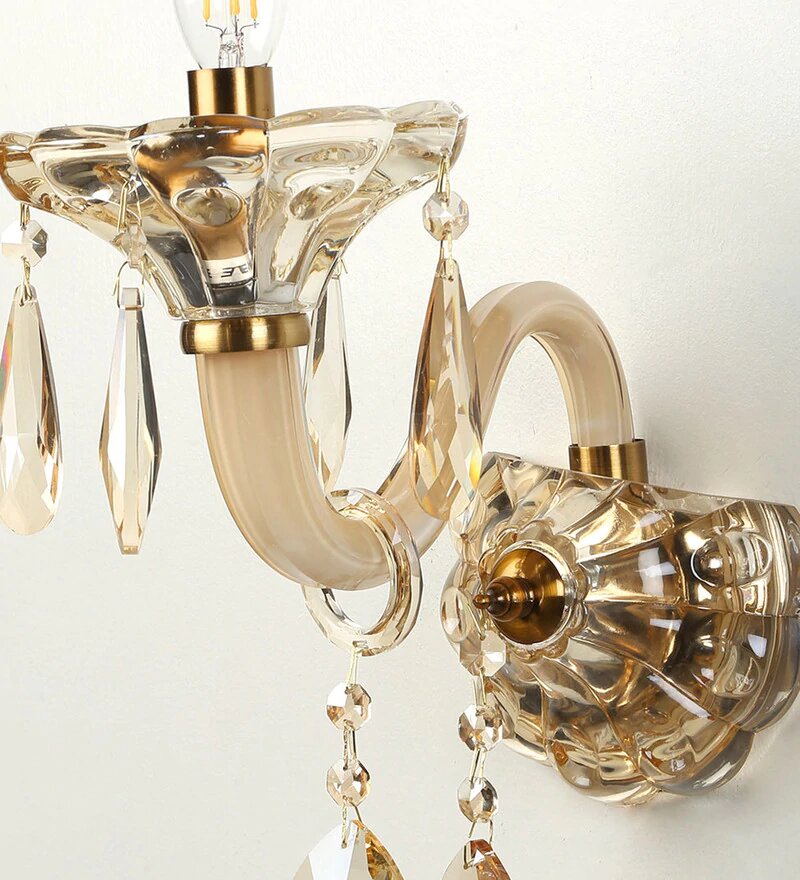 Perla Champagne Glass and Crystal Wall Light - Stello Light Studio