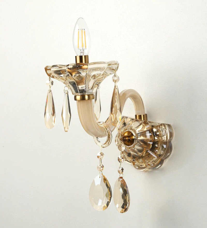 Perla Champagne Glass and Crystal Wall Light - Stello Light Studio