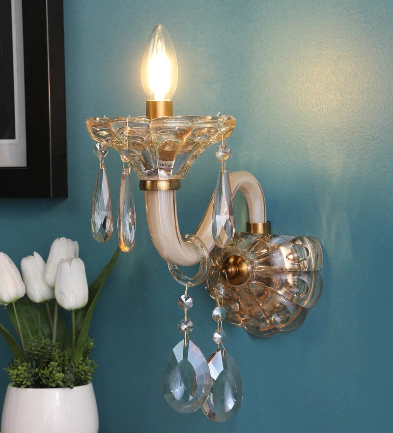 Perla Champagne Glass and Crystal Wall Light - Stello Light Studio