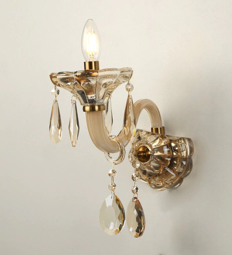 Perla Champagne Glass and Crystal Wall Light - Stello Light Studio