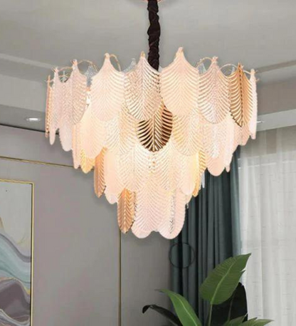 ORREN WHITE & GOLD GLASS CHANDELIER