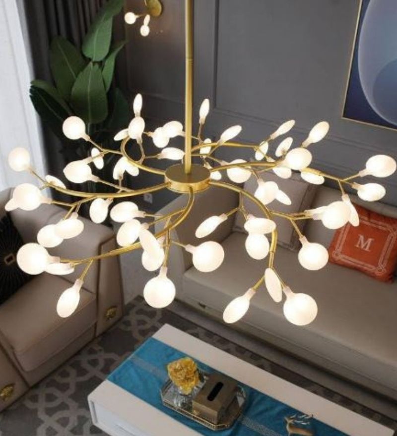 45 Lights Frost Firefly Gold Chandelier Glass Led Ceiling Light Hanging Lamp
