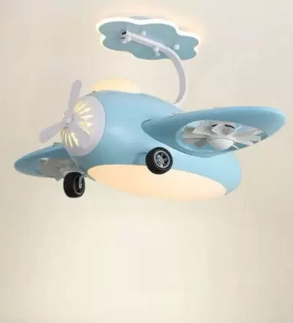 Blue AeroPlay Kids' Chandelier Fan – Modern Aircraft Ceiling Light with LED