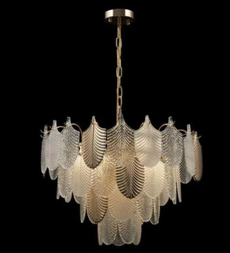 ORREN WHITE & GOLD GLASS CHANDELIER