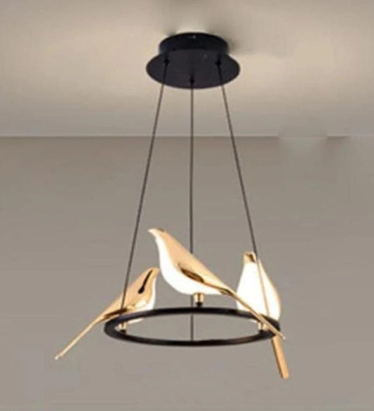 Bird Chandelier in Black and Gold Finish with in Built LED