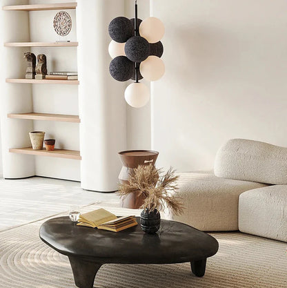 Luna Cluster Pendant – Textured Stone & Frosted Glass Chandelier