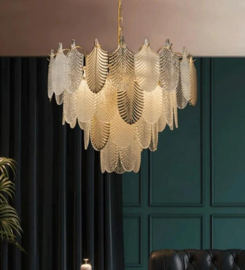 ORREN WHITE & GOLD GLASS CHANDELIER