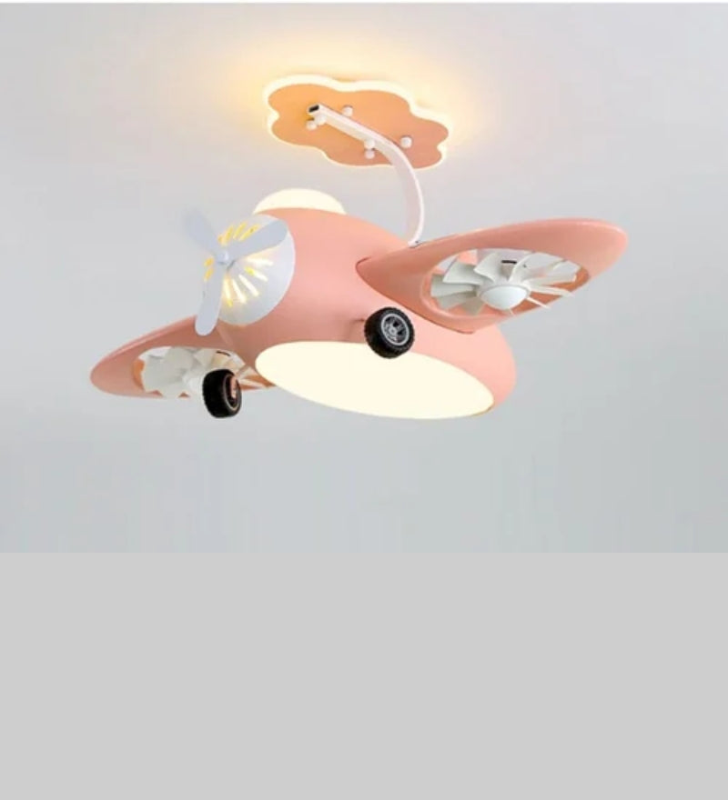 Pink AeroPlay Kids' Chandelier Fan – Modern Aircraft Ceiling Light with LED