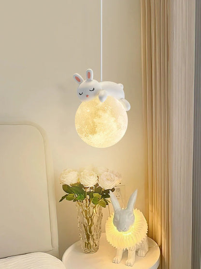 Cute Bunny Moon Pendant Light – Soft Warm LED Night Lamp for Kids Room & Bedroom