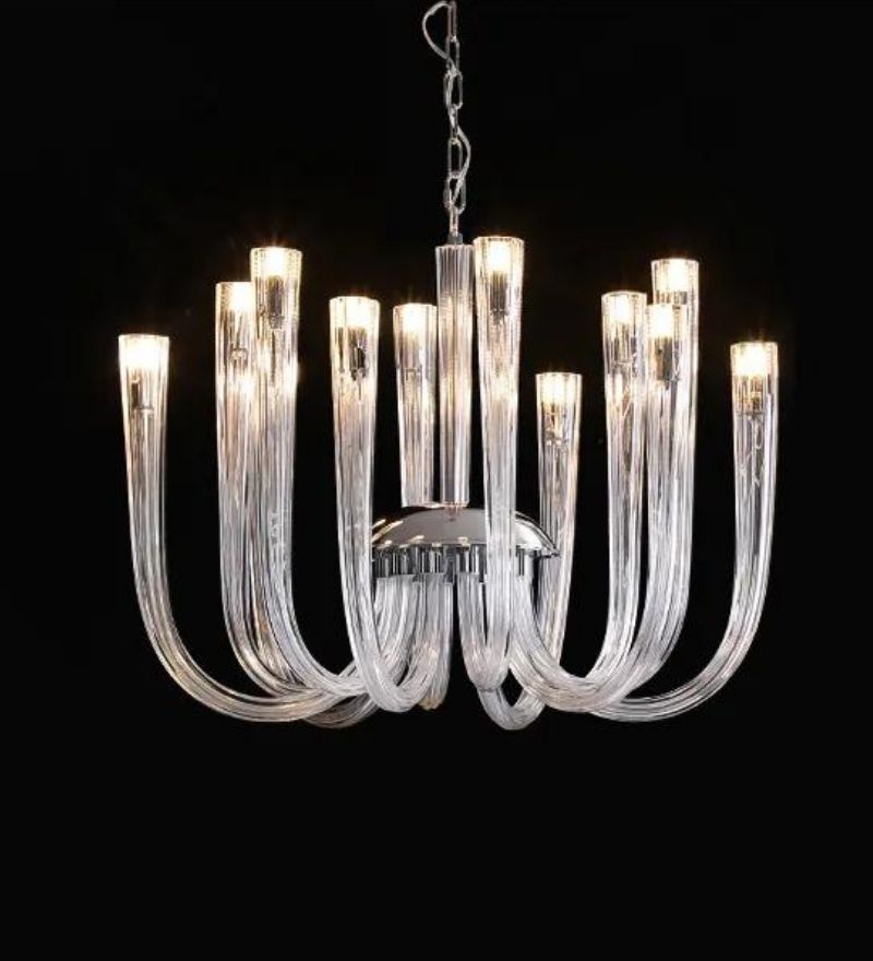 J Shape CLEAR GLASS CHANDELIER - 12 Head