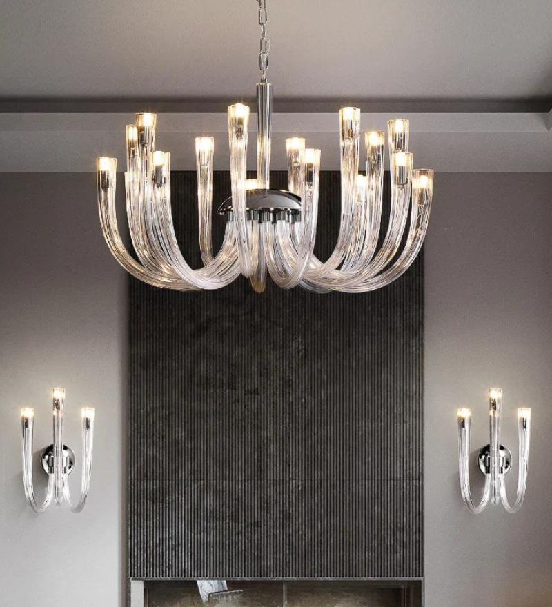 J Shape CLEAR GLASS CHANDELIER - 16 Head