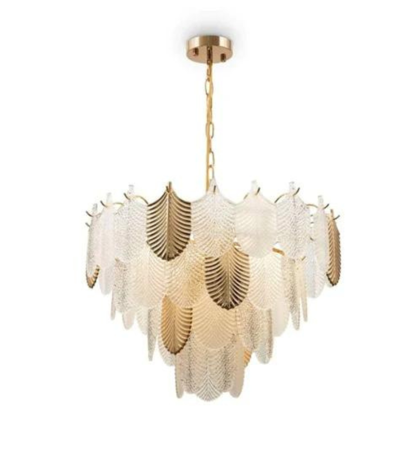 ORREN WHITE & GOLD GLASS CHANDELIER