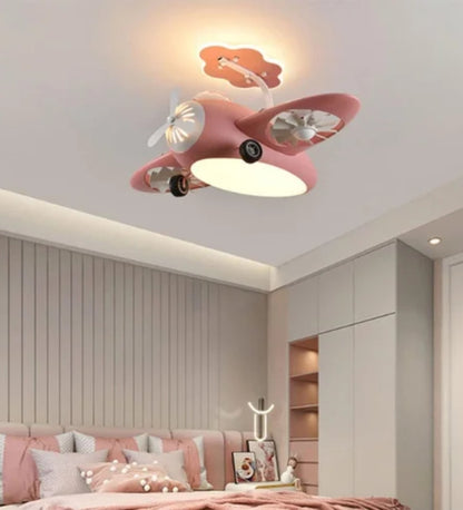 Pink AeroPlay Kids' Chandelier Fan – Modern Aircraft Ceiling Light with LED