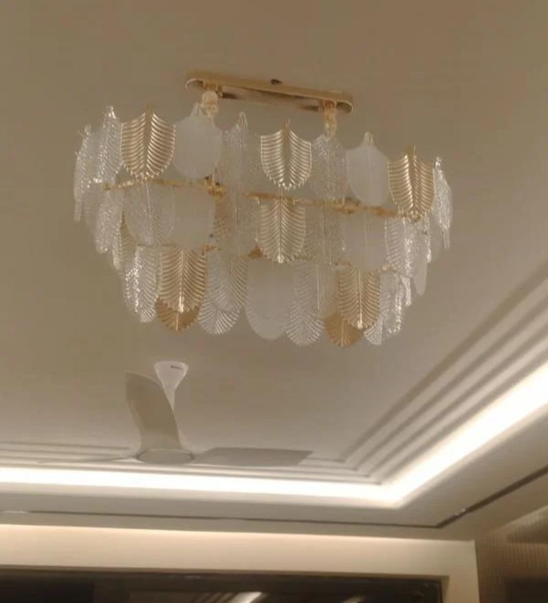 ORREN WHITE & GOLD GLASS LINEAR CHANDELIER - SMALL