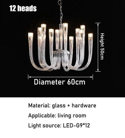 J Shape CLEAR GLASS CHANDELIER - 12 Head