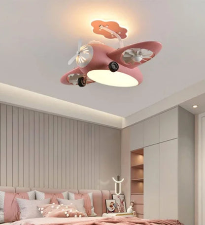 Pink AeroPlay Kids' Chandelier Fan – Modern Aircraft Ceiling Light with LED