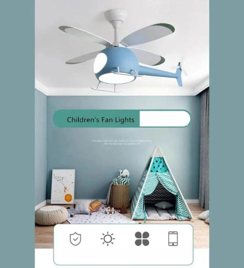 Blue Kid's Room Chandelier Ceiling Fan with Remote Control