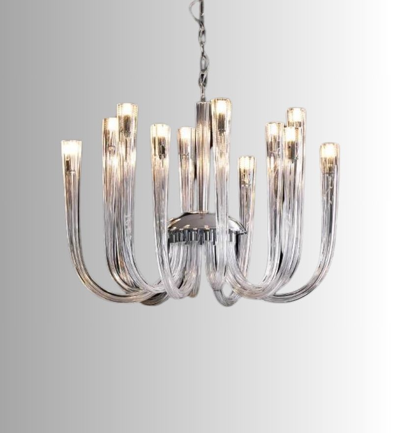 J Shape CLEAR GLASS CHANDELIER - 12 Head