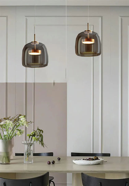 Modern Glass Pendant Light with Smoky Shade and Gold Accent