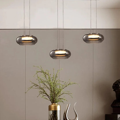 Smoky Grey Dome Pendant Light – Modern Glass Ceiling Lamp for Dining & Living Room