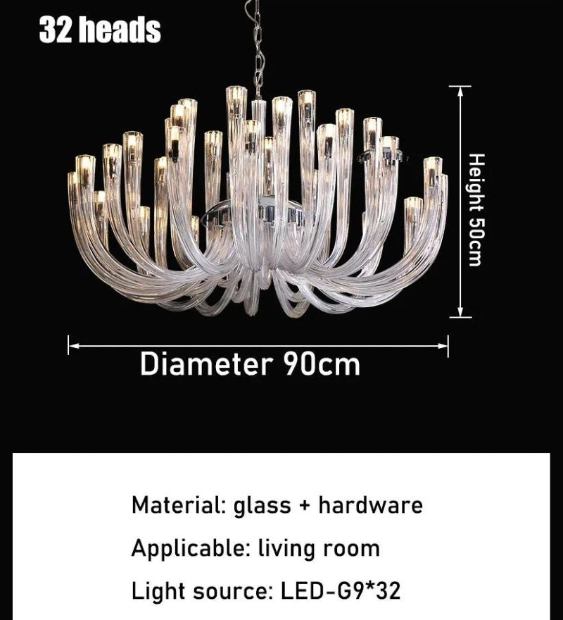 J Shape CLEAR GLASS CHANDELIER - 32 Head