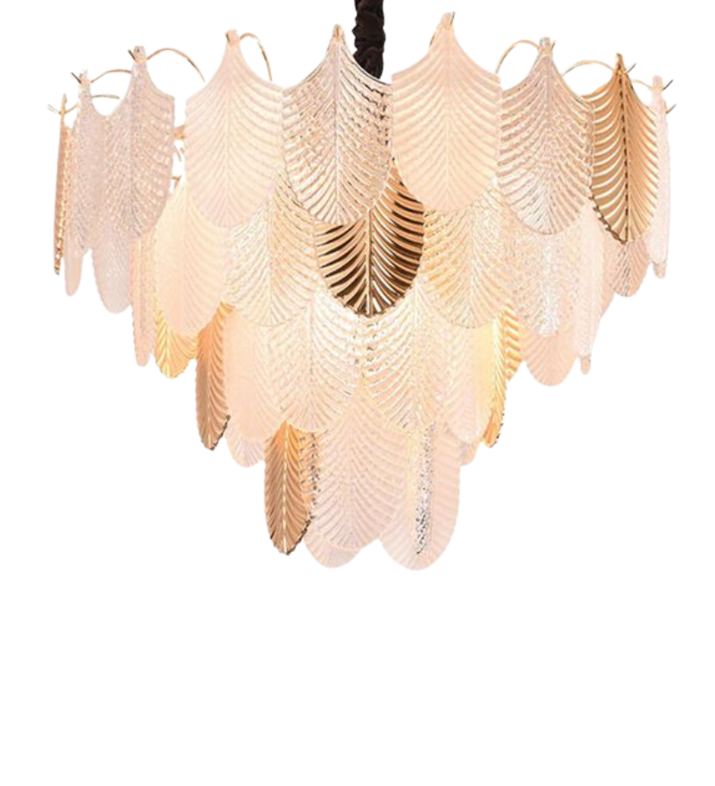 ORREN WHITE & GOLD GLASS CHANDELIER