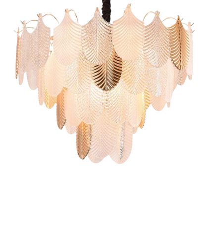 ORREN WHITE & GOLD GLASS CHANDELIER