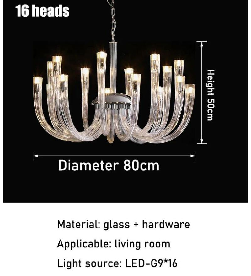 J Shape CLEAR GLASS CHANDELIER - 16 Head