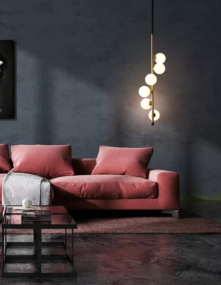 Modern Vertical Globe Pendant Light – Black & Gold Rod with Frosted Glass Spheres
