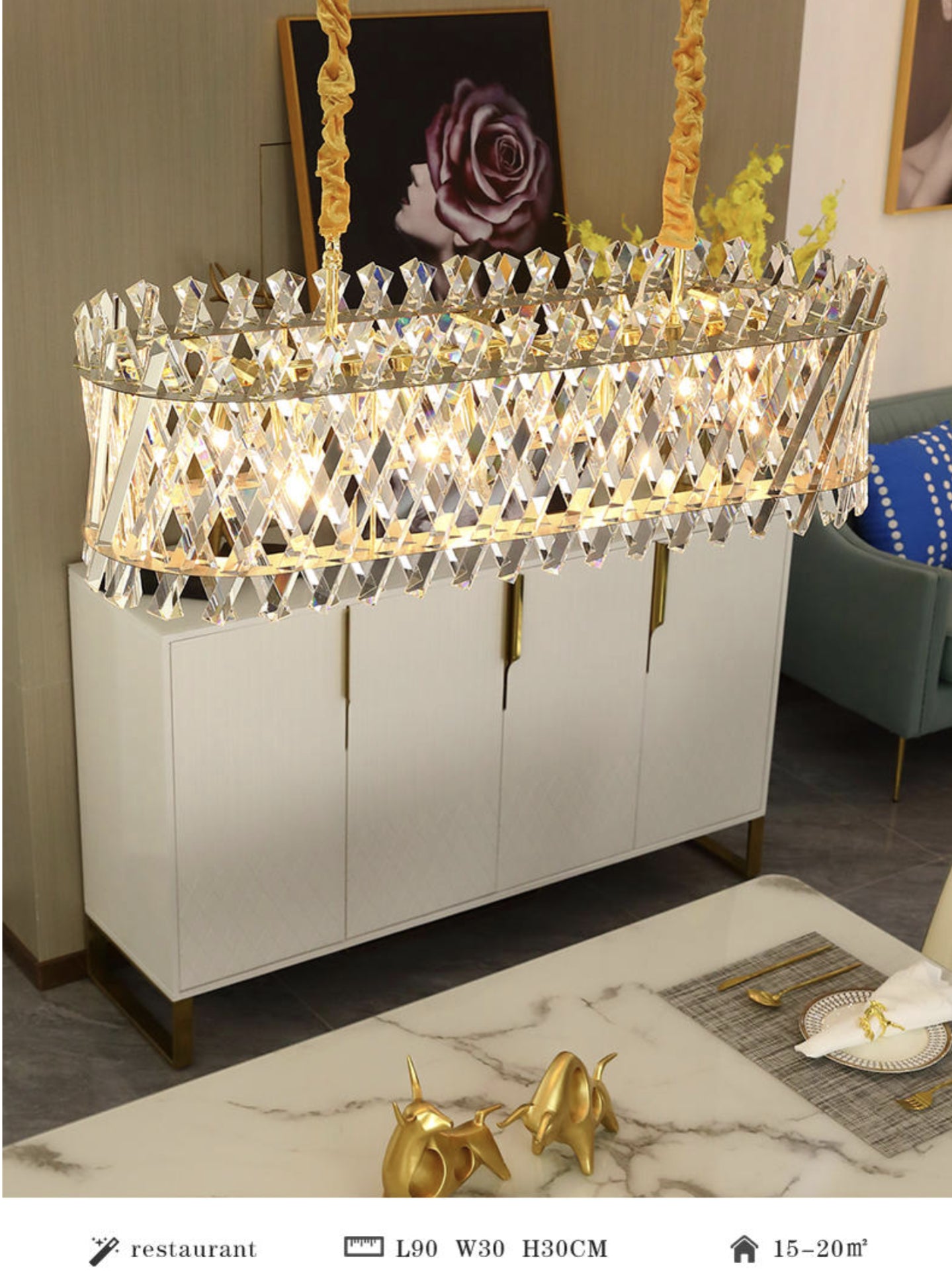 Stello Rectangular Crystal Chandelier